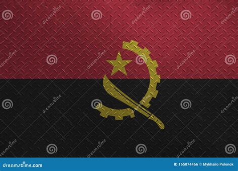 Angola Flag Depicted in Paint Colors on Old Brushed Metal Plate or Wall ...