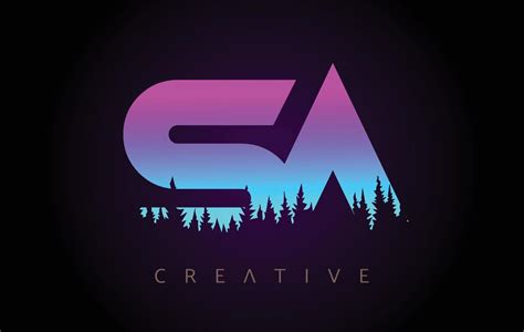 SA Letters Logo Design with Purple Blue Colors and Pine Forest Trees Concept Vector Icon 5932053 ...