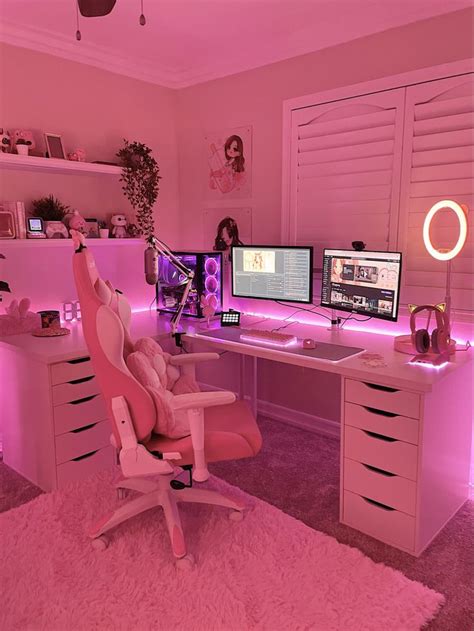 Pink PC Set-up in 2021 | Room setup, Gaming room setup, Room design bedroom