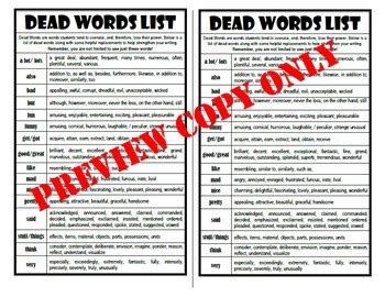 Dead Words List for Interactive Notebook by Michele Weston | TPT