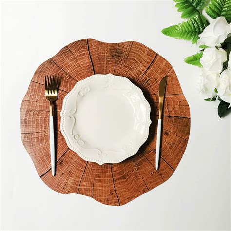 Round Wood Grain Placemat Household Table Pad Insulation Placemat Table Decoration(38x38cm ...