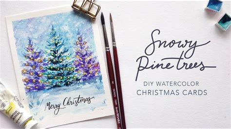 Christmas Lights on Snowy Pine Trees: DIY Watercolor Christmas Cards ...