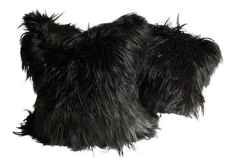 Black Mongolian Lamb Fur Pillows - A Pair | Chairish