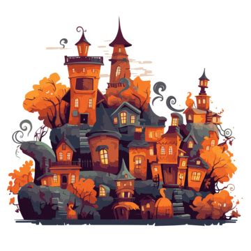 Halloween Town Vector, Sticker Clipart Cartoon Halloween Town, Sticker, Clipart PNG and Vector ...