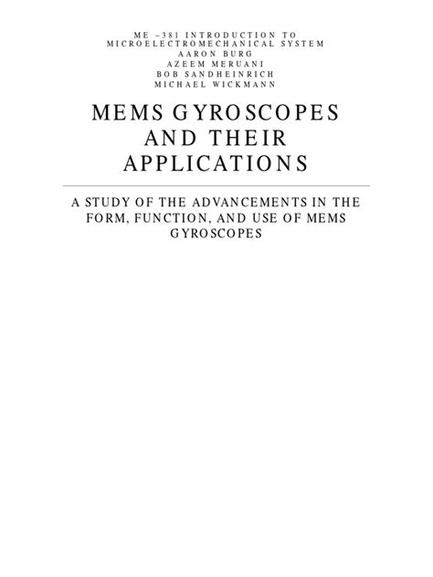 Mems Gyroscopes and Their Applications: A Study of The Advancements in ...