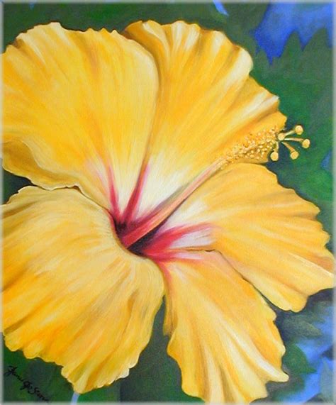 Janis Stevens Flower Paintings in Oil- Yellow Hibiscus Flower