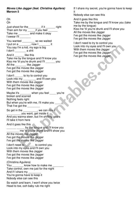 Moves Like Jagger - song - ESL worksheet by enjoyidiomas