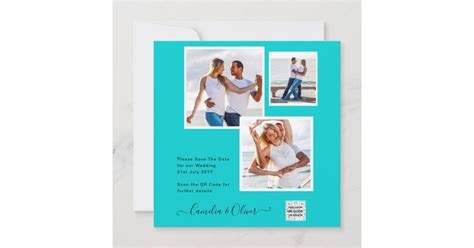 Modern PHOTO Wedding Invite QR CODE RSVP TEAL | Zazzle