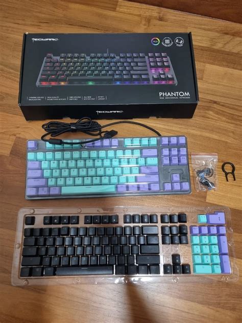 Tecware Phantom 87 RGB Mechanical Keyboard with Purple Turquoise keycaps, Computers & Tech ...