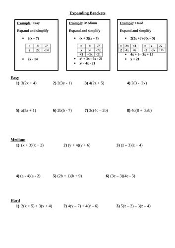 Expanding Brackets Worksheet | Teaching Resources