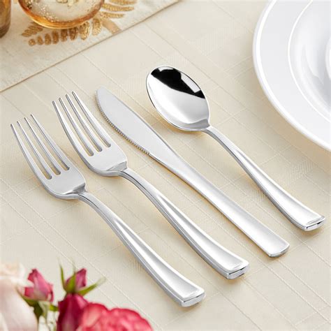 Silver Visions Classic 4-Piece Heavy Weight Silver Plastic Cutlery Set - 50/Pack