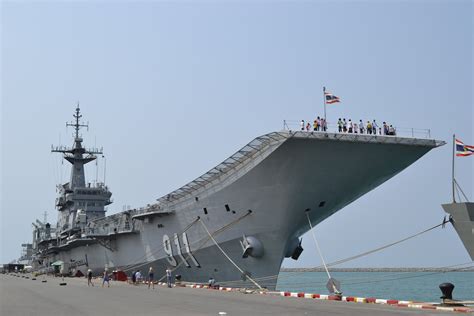 Flagship of the Royal Thai Navy HTMS Chakri Naruebet at Sattahip naval base, Thailand, March ...