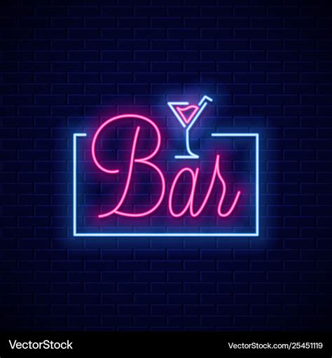 Bar neon sign neon banner cocktail on wall Vector Image