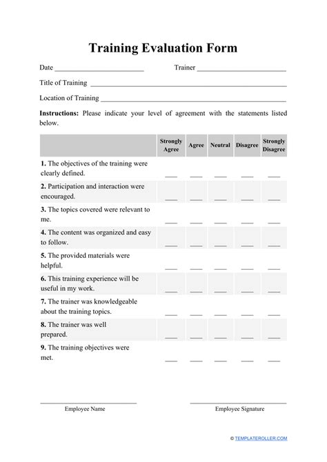 Training Assessment Form Training Evaluation Training Evaluation ...