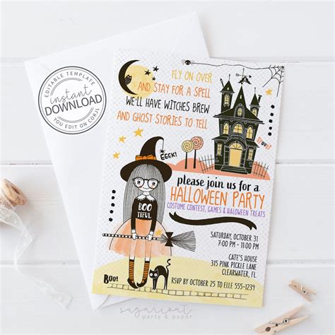 Witch Invitation, Halloween Birthday Invitation, Halloween Party, Witch Birthday Party ...