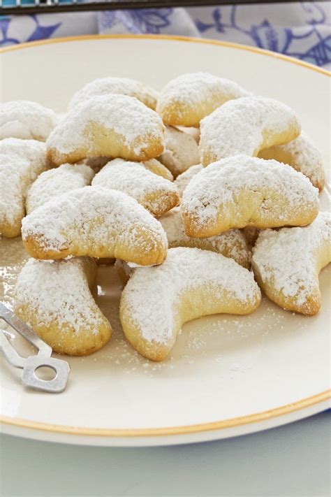 Greek Butter Cookies (Kourabiedes) Dessert Recipe with sugar, vanilla extract, and almond ...