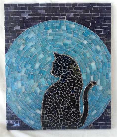 Cat Moon Rising Stained Glass Mosaic by HouseOfTheRisingCat | Mosaicos