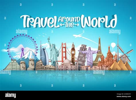 Travel around the world vector landmark design. Famous landmarks around ...