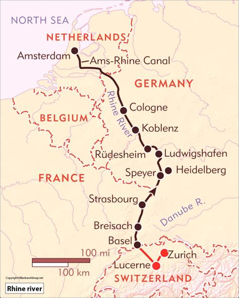 Rhine River Map | Rhine River on Europe Map