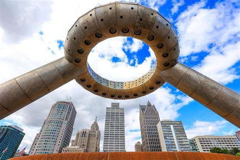 Detroit, MI USA, August 30, 2020, Horace E Dodge memorial fountain located in hart plaza ...