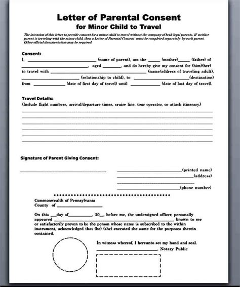 Child Travel Consent Form Sample Letter Glendale Community | Images and ...