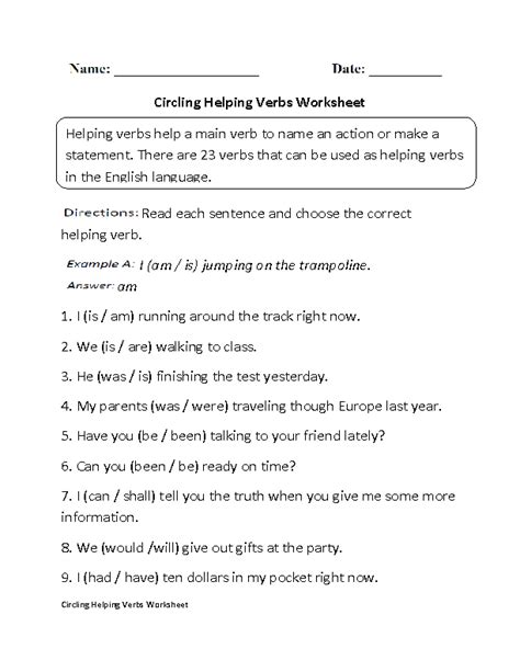 Verbs Worksheets | Helping Verbs Worksheets