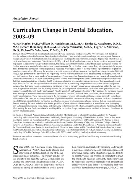 (PDF) Curriculum Change in Dental Education, 2003-09