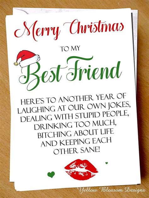 Bestie Friend Christmas Card Humour Best Friend BFF Here's To Another Year Merry Christmas X ...