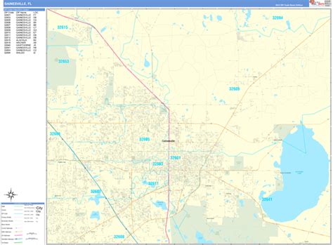 Gainesville Florida Zip Code Wall Map (Basic Style) by MarketMAPS - MapSales