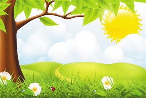 Cartoon Grass And Sun Spring flowers vector material my free ... # ...