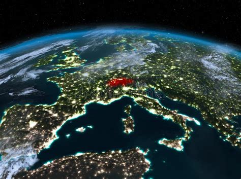 Switzerland from Space at Night Stock Illustration - Illustration of ...