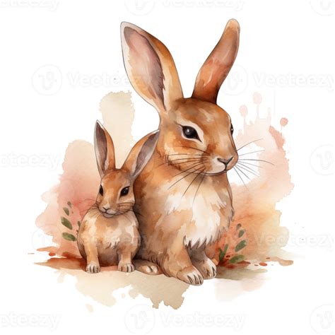 Mom and Baby Bunny Watercolor Art, 23957737 PNG