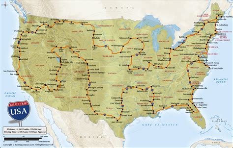 US Road Trip Map, Perfect USA Road Trip Planner, United States Road Trip Map