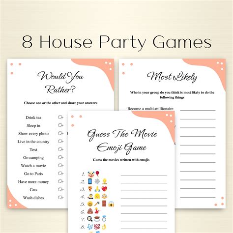 8 Printable House Party Games Fun Cocktail Party Games for Adults Dinner Party Games Adult ...