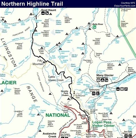 Northern Highline Trail Map, Glacier Park Map Mountain Trails, Mountain ...