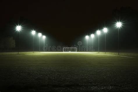 Football Field Illuminated by Floodlights at Night. Generative AI. Stock Illustration ...