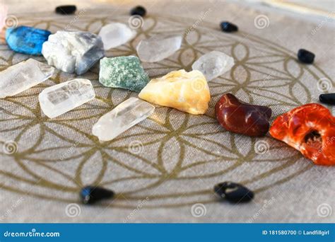 Chakra Balancing Crystals Close Up Stock Photo - Image of medicine, orange: 181580700