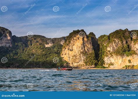 Riding Longtail Boat in Railay Beach at Sunset, Krabi, Thailand ...