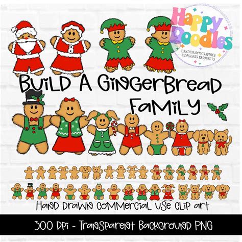 Gingerbread Family - Hand Drawn Commercial Use Clipart Graphics – Happy Doodles Designs