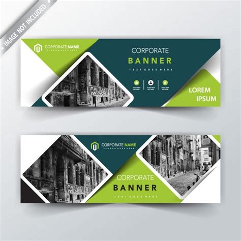 two green and white business banners with geometric shapes