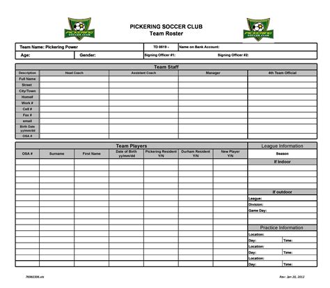 Football Team Roster Template