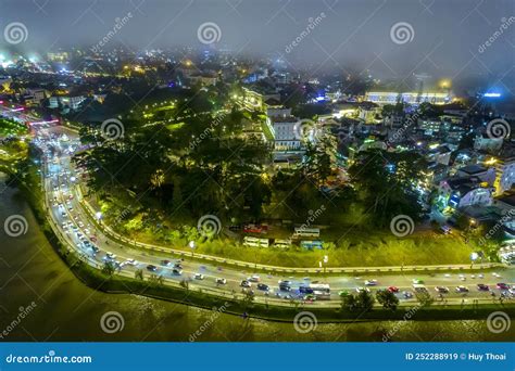 Aerial View of Da Lat City Night Beautiful Tourism Destination in Central Highlands Vietnam ...