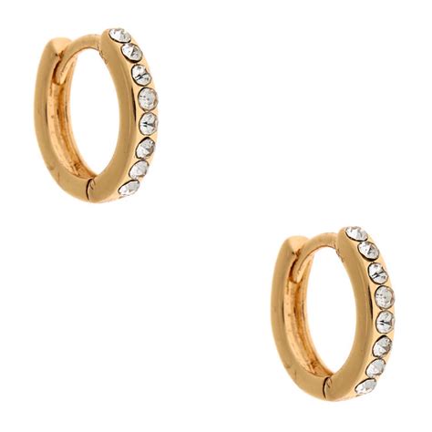 Gold 10MM Crystal Huggie Hoop Earrings | Claire's US