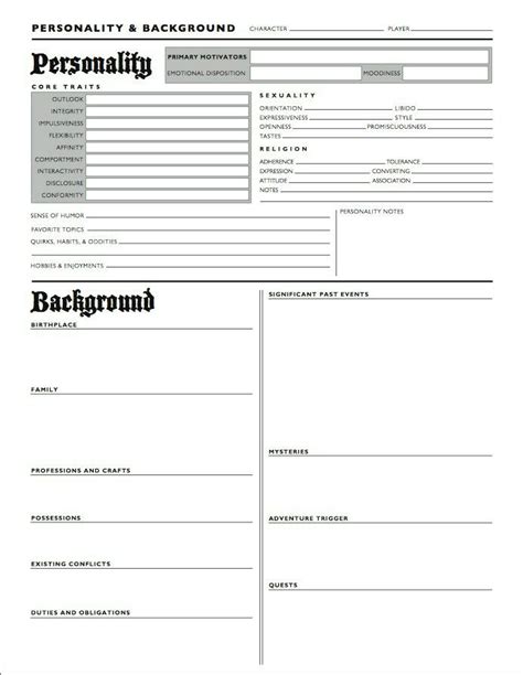 Character Backstory Template Pdf