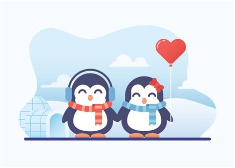 Linda pareja de pingüinos enamorados 175124 Vector en Vecteezy