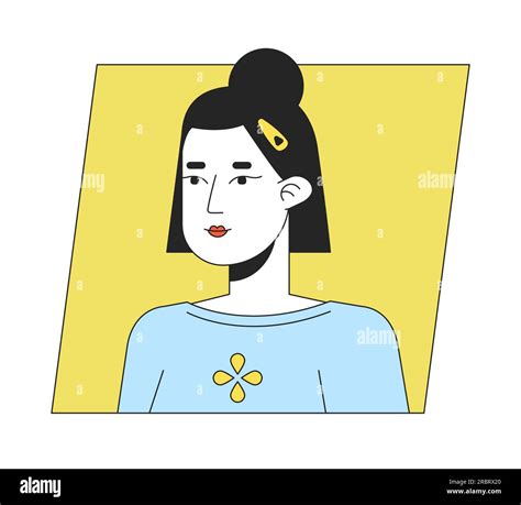 Self confident asian woman with short haircut flat color cartoon avatar ...