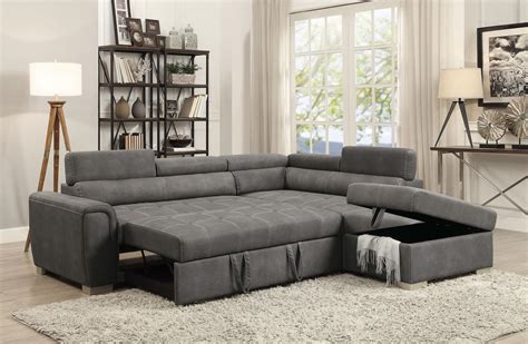 Thelma Upholstered Transitional Sectional Sleeper Sofa with Pull Out Bed