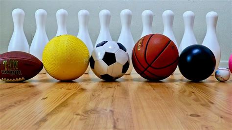 Learn Different Sport Ball Names with Big Bowling Pins - YouTube