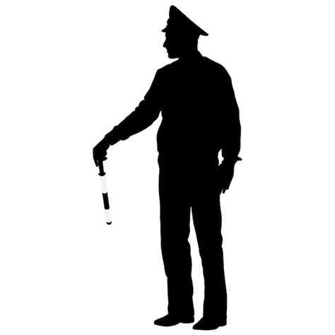 Premium Vector | Black silhouettes Police officer with a rod on white background Vector illustration