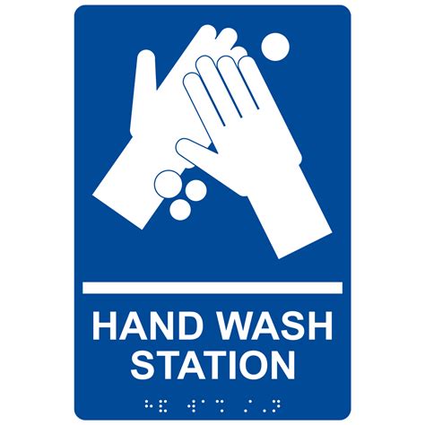 ADA Hand Wash Station Braille Sign RRE-997_WHTonBLU Hand Washing